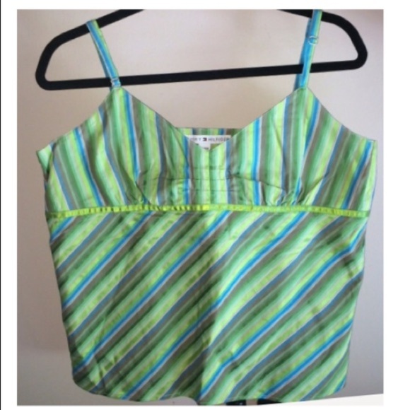 Vintage Tommy Hilfiger Green Blue & Gray Striped Spaghetti Strap Cami - Picture 2 of 8